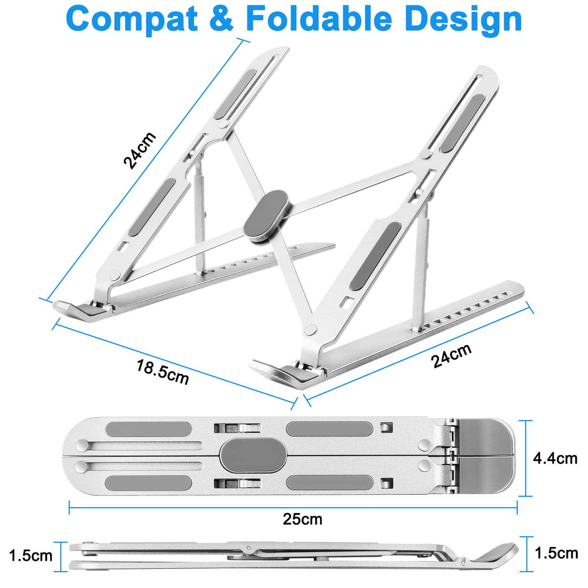Laptop Stand for Desk Adjustable, Folding Tablet Stand Aluminum Portable Laptop Riser for Desk, Foldable Computer Stand Laptop Holder for Notebook PC