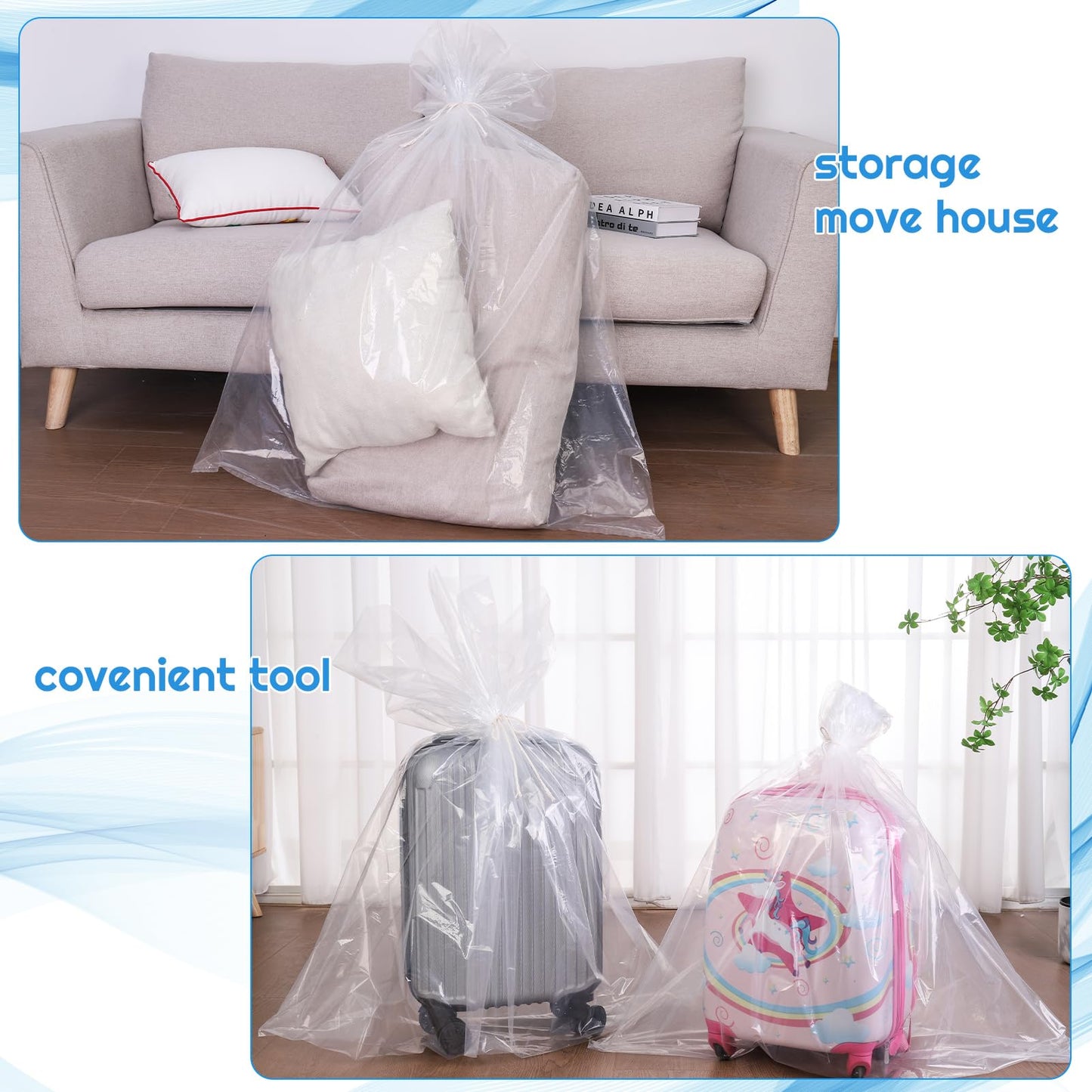 Extra Large Clear Plastic Storage Bags, 6pcs Flat Large Plastic Bags