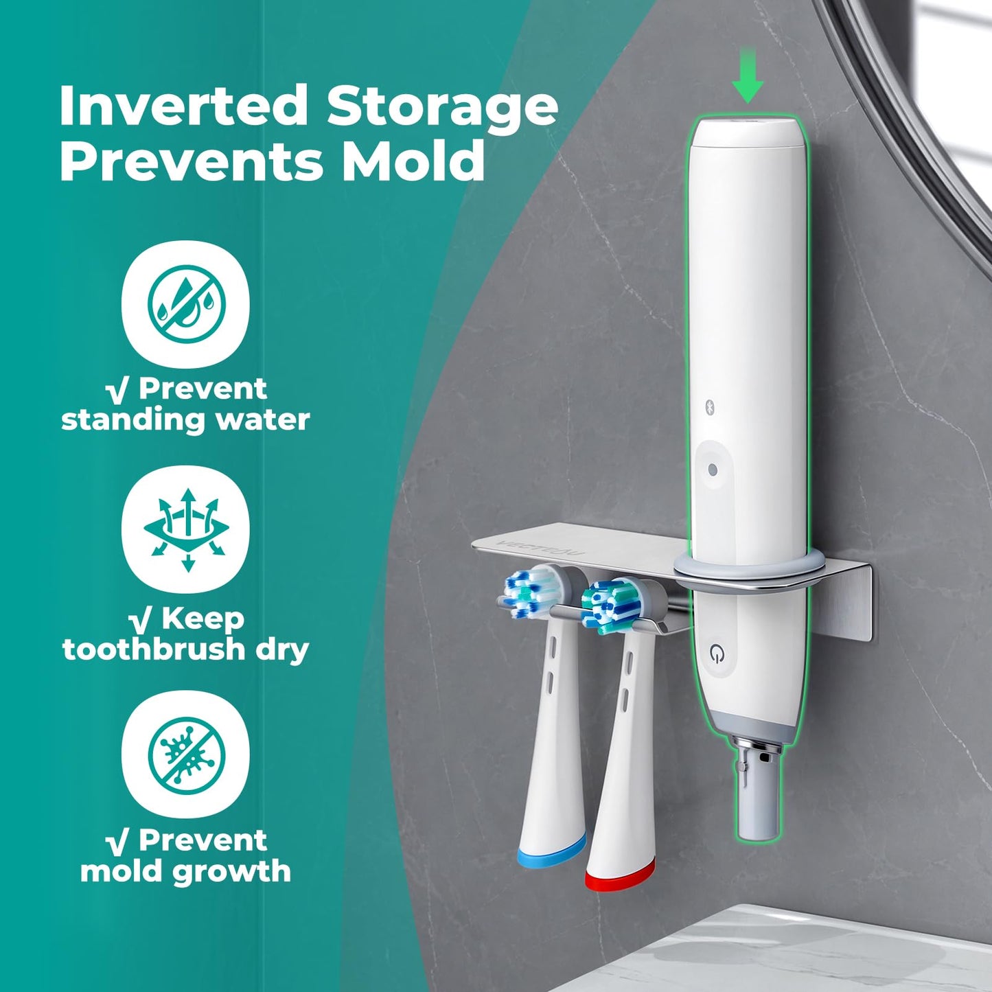 VECTEAU Toothbrush Holder Wall Mounted, Stainless Steel Electric Toothbrush Holder Compatible with Oral-B iO
