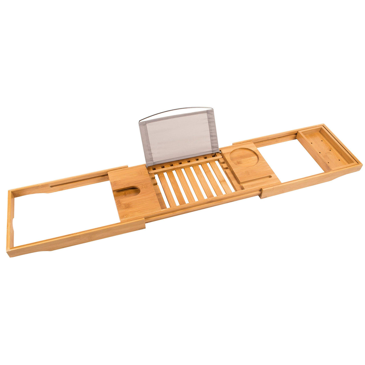Relux Premium 100% Natural Bamboo Bath Caddy Bridge – Extendable Luxury Book Rest, Wine Glass Holder, Device
