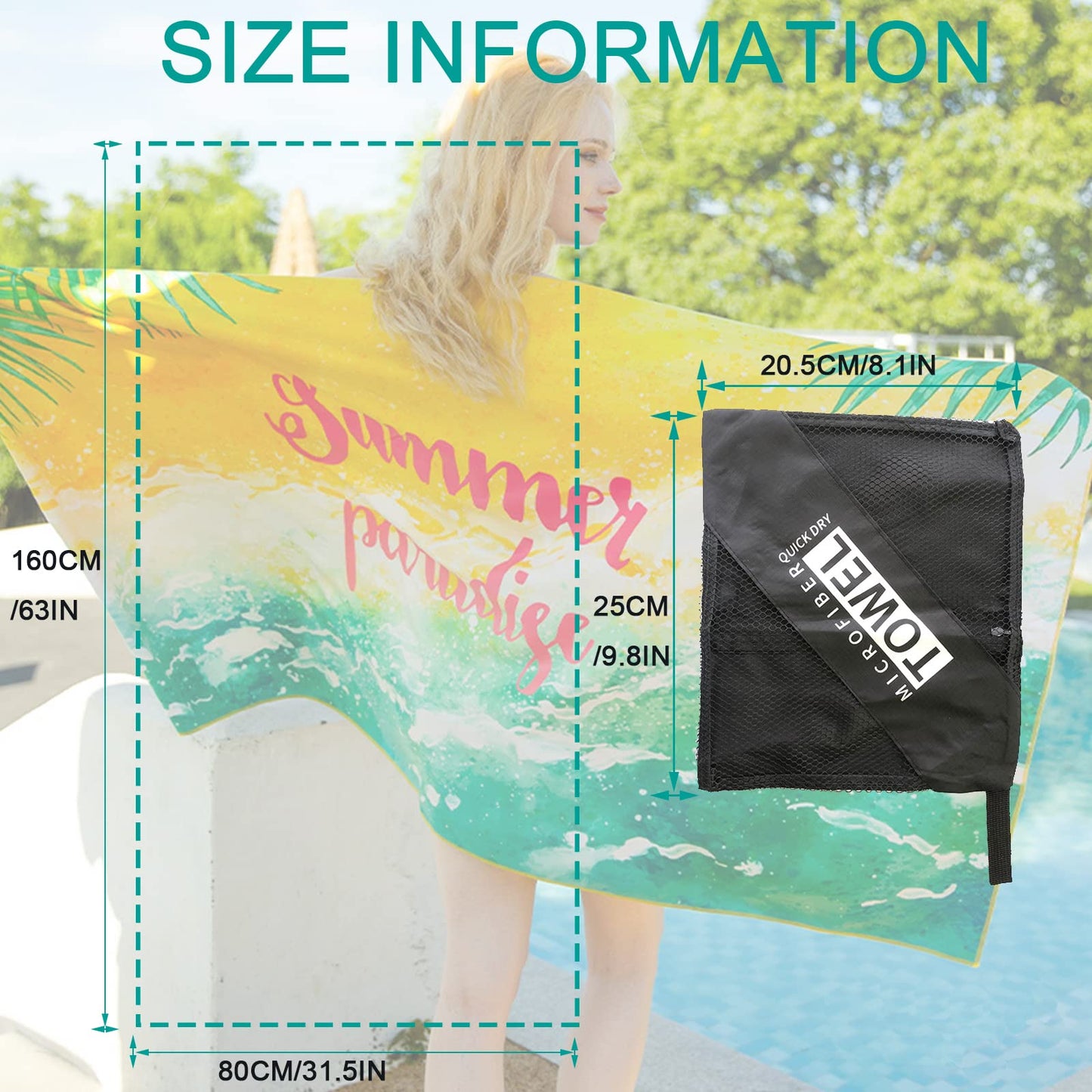 SEDEX Microfibre Beach Towel, 31.5"*63" Large Bath Towel for Adults Sand Free Lightweight Beach Towel Surf Camping Quick Dry Jumbo Beach Towels Swim
