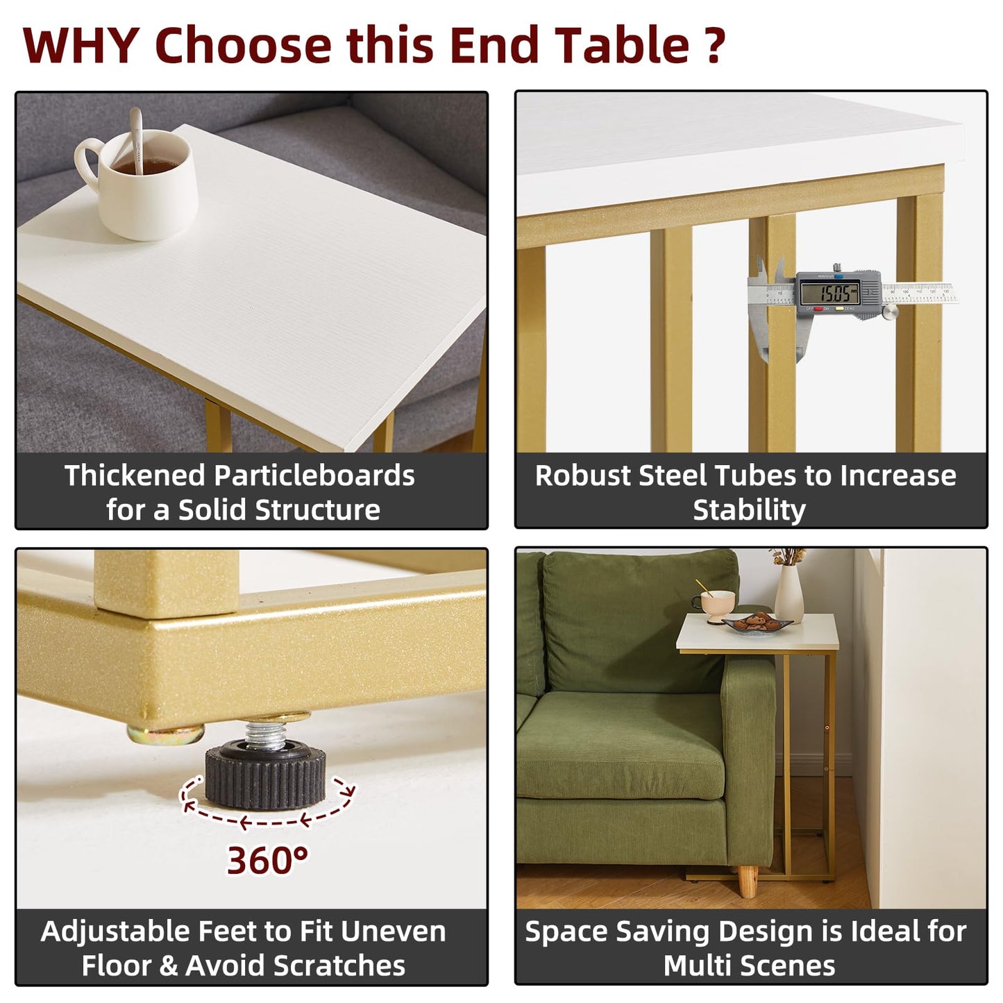 Aibiju Side Table C Shaped, Sofa End Table, Coffee Table for Small Space,Living Room, Bedroon, Balcony, Simple Structure, Modern