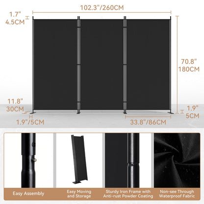 C-Hopetree 3 Panels Room Divider, 180cm Tall Indoor Folding Privacy Screen, Portable Partition Separator, Freestanding Separation Temporary Wall for