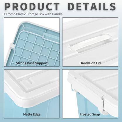Cetomo 35L*3 Storage Boxes, Carry Plastic Storage Box with Lids, Organizing Container with Handle and Secure Latching Buckles, Stackable, Nestable