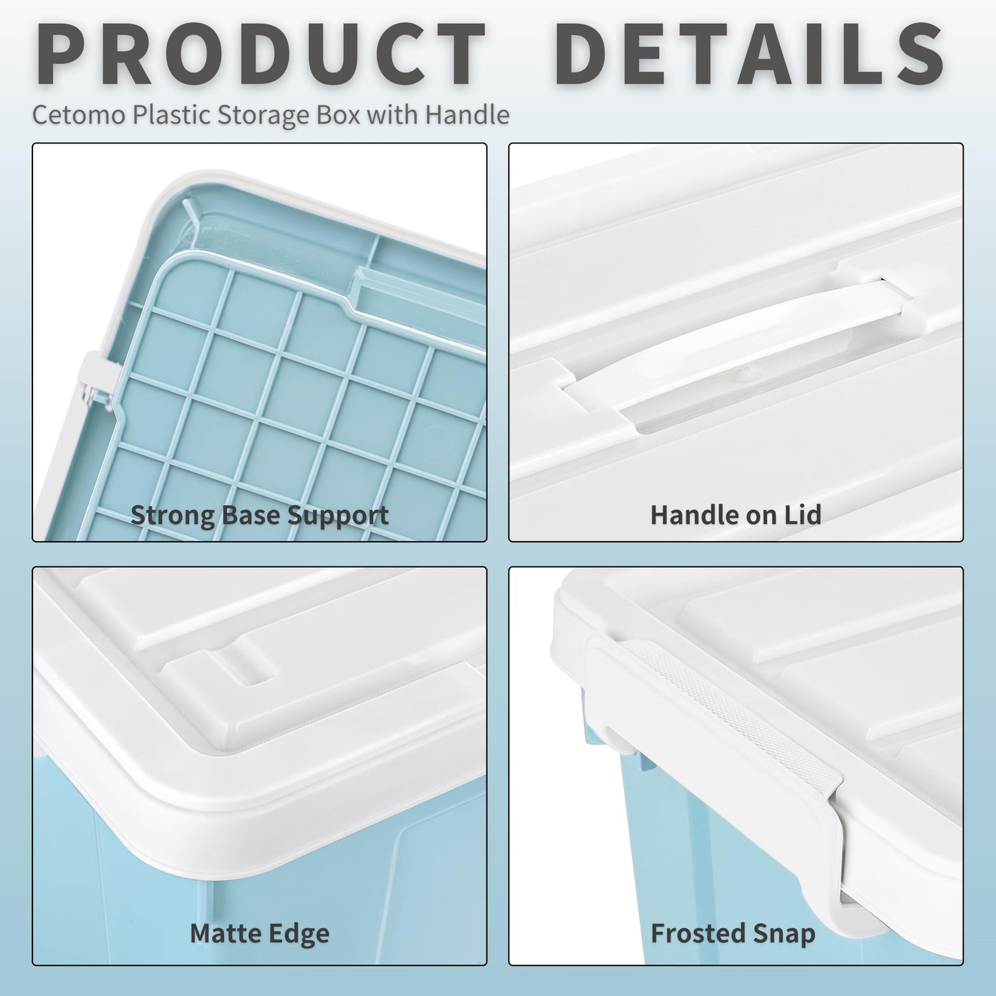 Cetomo 45L*4 Storage Boxes, Carry Plastic Storage Box with Lids, Organizing Container with Handle and Secure Latching Buckles, Stackable, Nestable