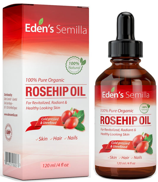 100% Pure Rosehip Oil - 120ml - Certified ORGANIC - Revitalises Skin & Hair - Clinically Proven - Natural / Cold pressed & unrefined - NON Greasy HIGH