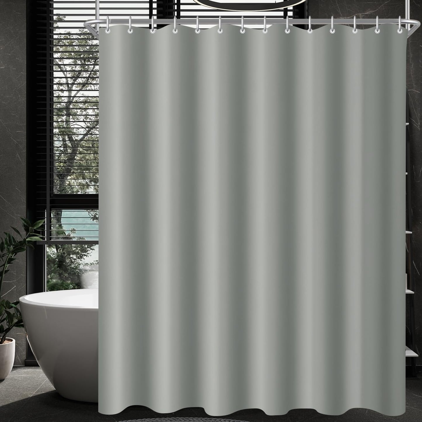 Lerores Shower Curtain, 150 x 200 cm, Grey, Weighted Hem, Anti-Mould Textile, Water-Repellent, Washable Polyester Fabric Bath Curtains for Bathroom,
