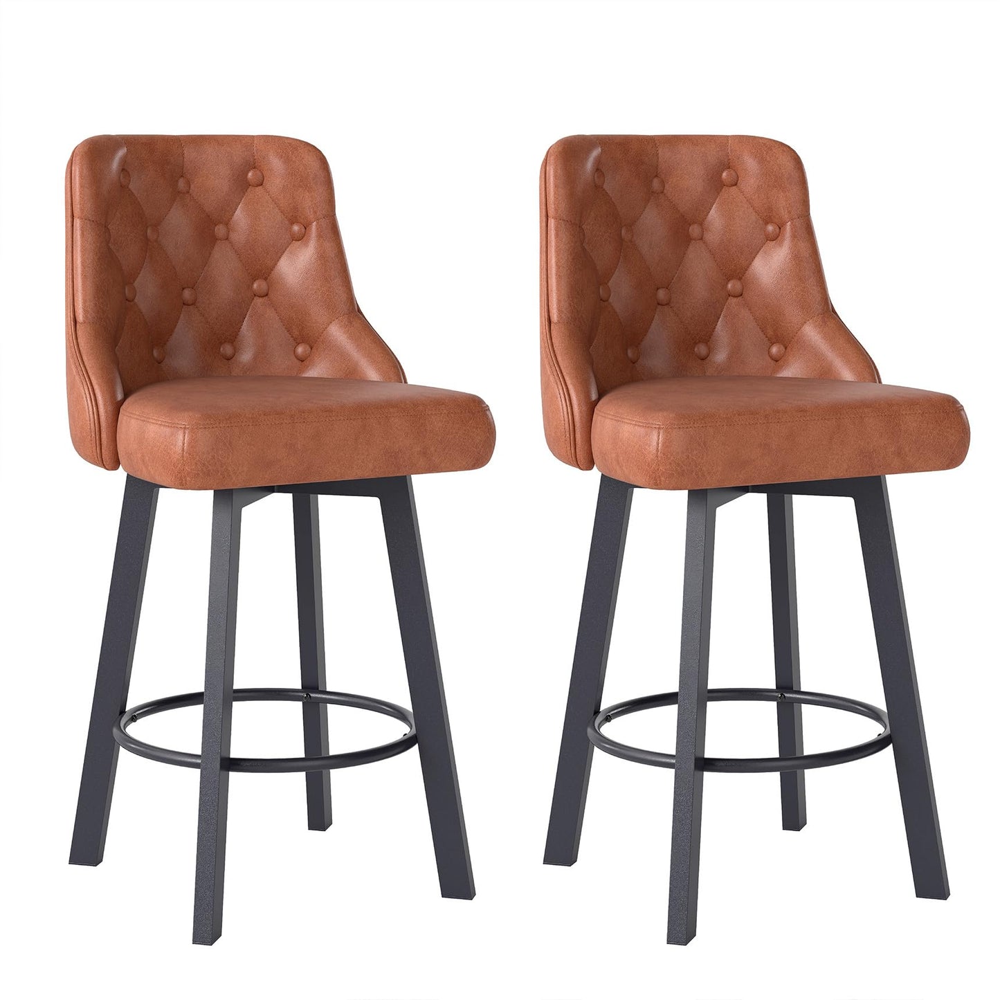 Youhauchair Bar Stools Set of 2, Waterproof PU Leather, Brown