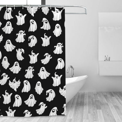Abaysto Halloween Ghost Shower Curtain, Spooky Cute Funny Cartoon Ghosts Icons Black and White Fabric Polyester Bathroom Shower Curtain with 12 Hooks