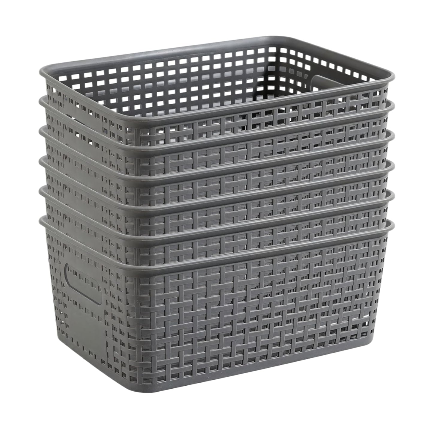 6-Pack Plastic Woven Storage Baskets – Durable & Flexible, Multi-Purpose Organizer for Kitchen, Closet, Cabinet, Shelves