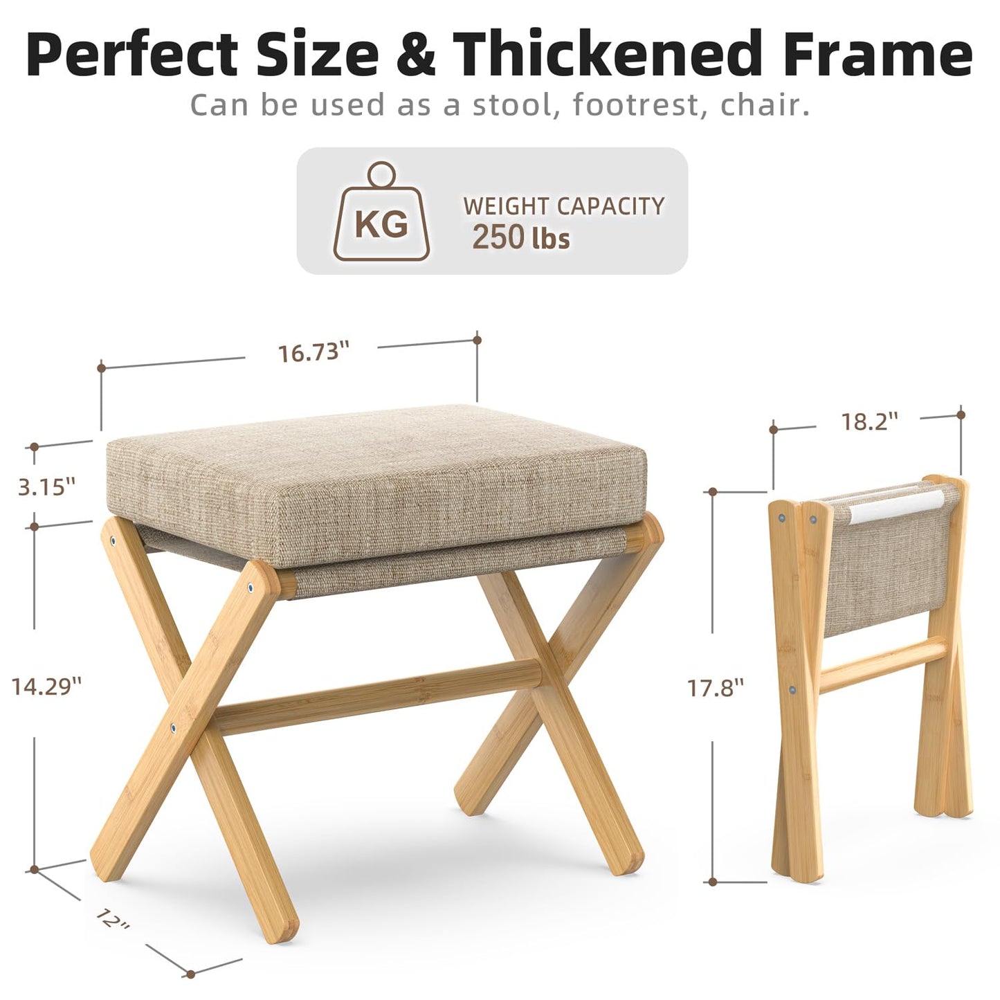 BAMBOOHOMIE Foldable Foot Stool Ottoman, Modern Foot Rest with Bamboo X Legs & Thick Foam Cushion