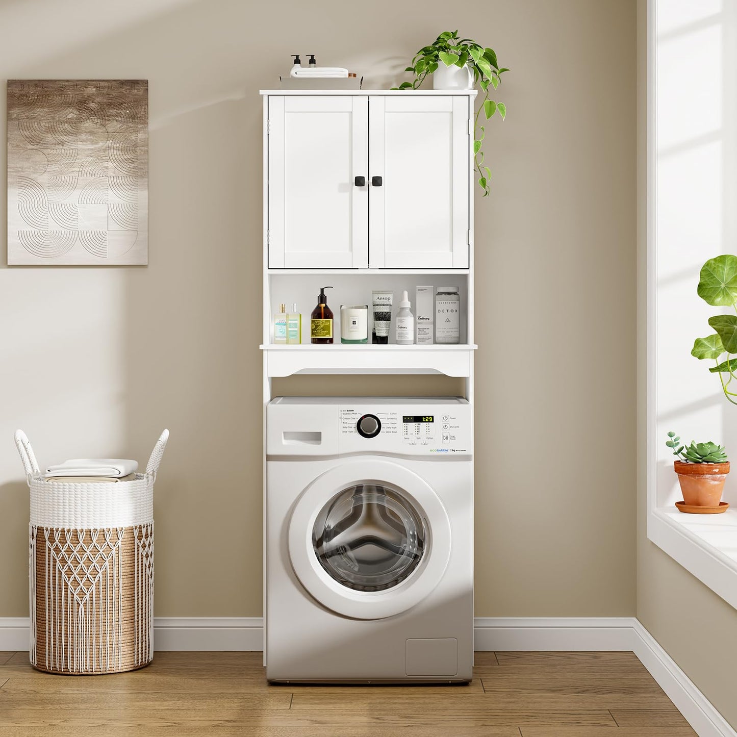 RRX Over The Toilet Storage Cabinet, Bathroom Above Organizer (Pure white)
