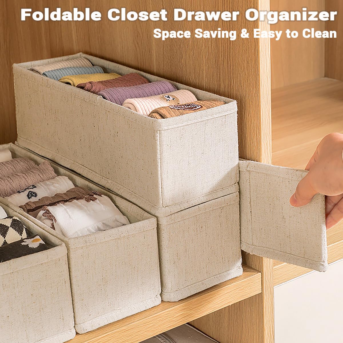 MURRI&MURRDI Mini Foldable Clothes Drawer Divider 6 Pack, Fabric Underwear Drawer Organizer, Small Wardrobe Sock Box