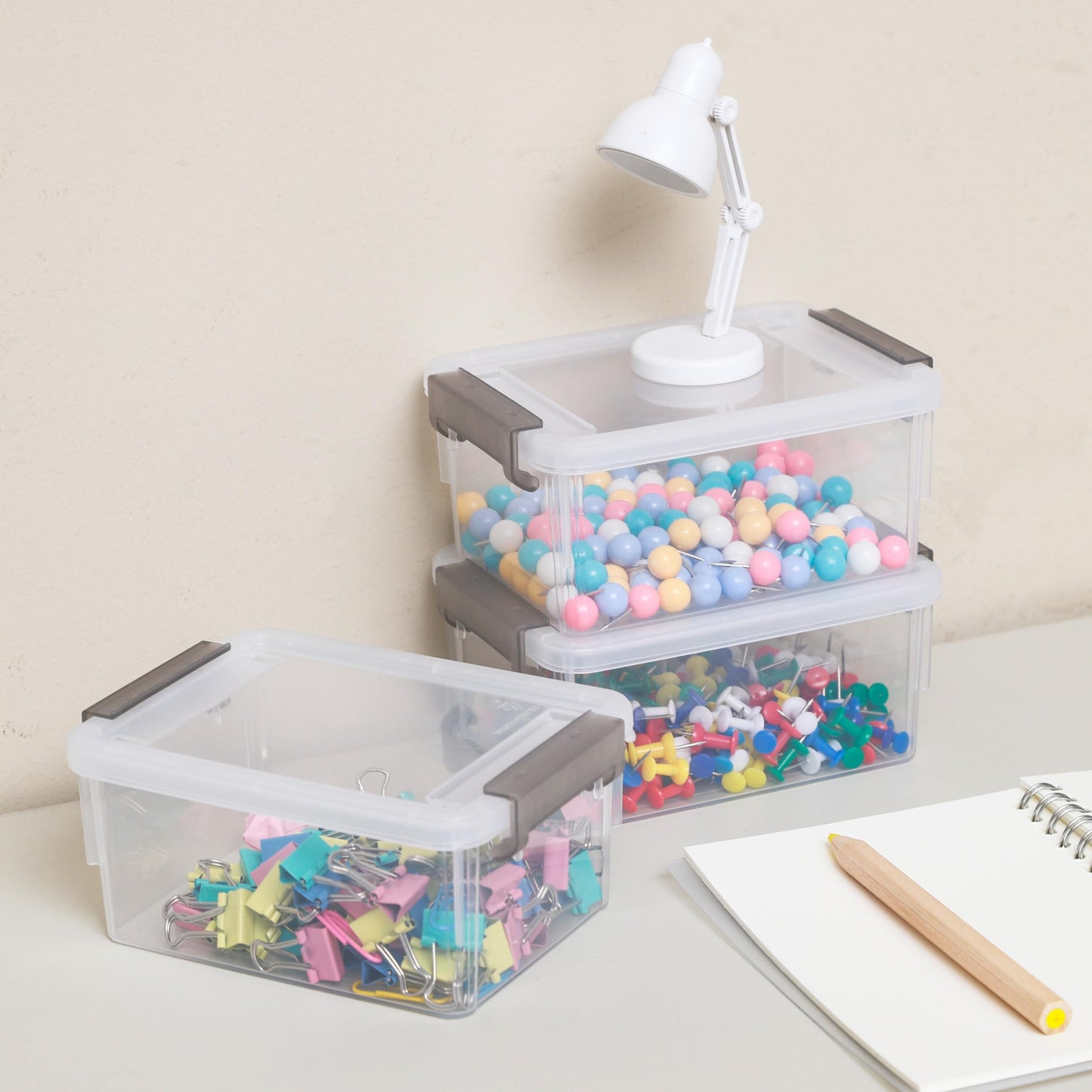 Citylife 10 Packs Small Storage Box Plastic Storage box Stackable plastic Box with Lids for Organizing, Clear White