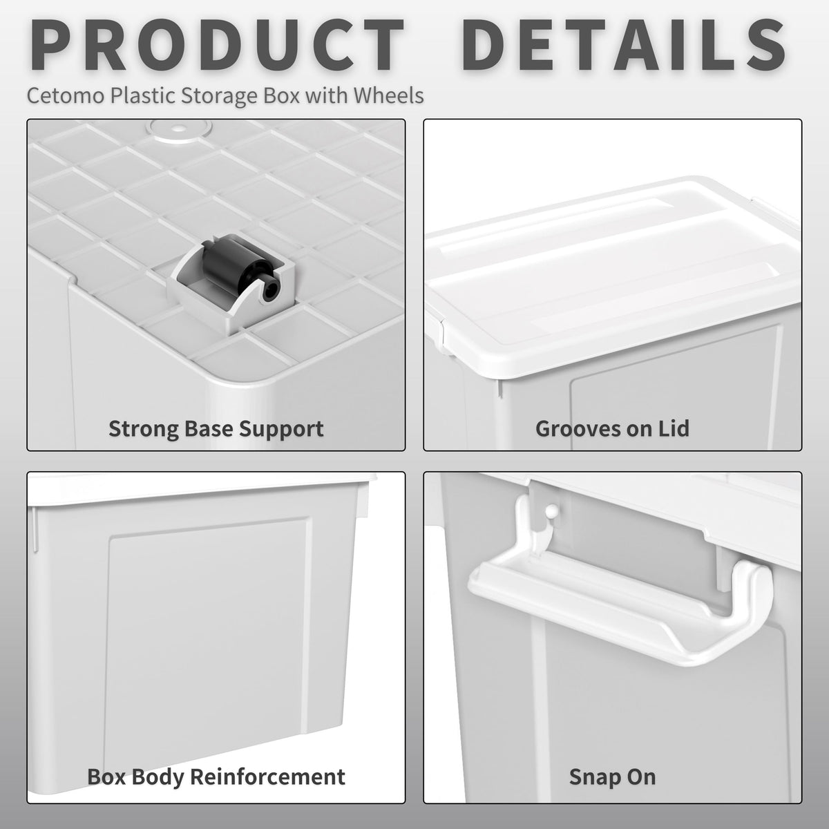Cetomo 65L*4 Storage Boxes, Plastic Storage Box with Lids, Organizing Container with Secure Latching Buckles, Stackable, Nestable
