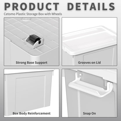Cetomo 65L*4 Storage Boxes, Plastic Storage Box with Lids, Organizing Container with Secure Latching Buckles, Stackable, Nestable