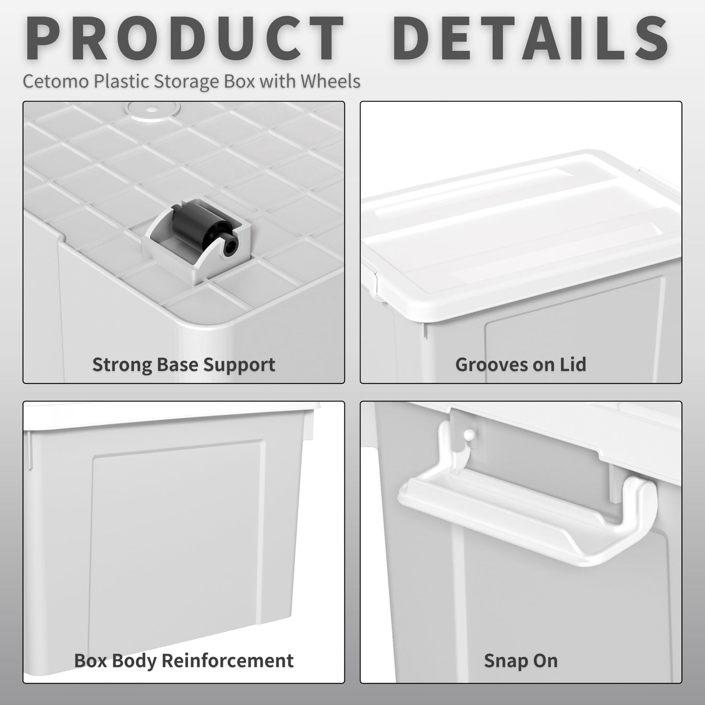 Cetomo 65L*3 Storage Boxes, Plastic Storage Box with Lids, Organizing Container with Secure Latching Buckles, Stackable, Nestable
