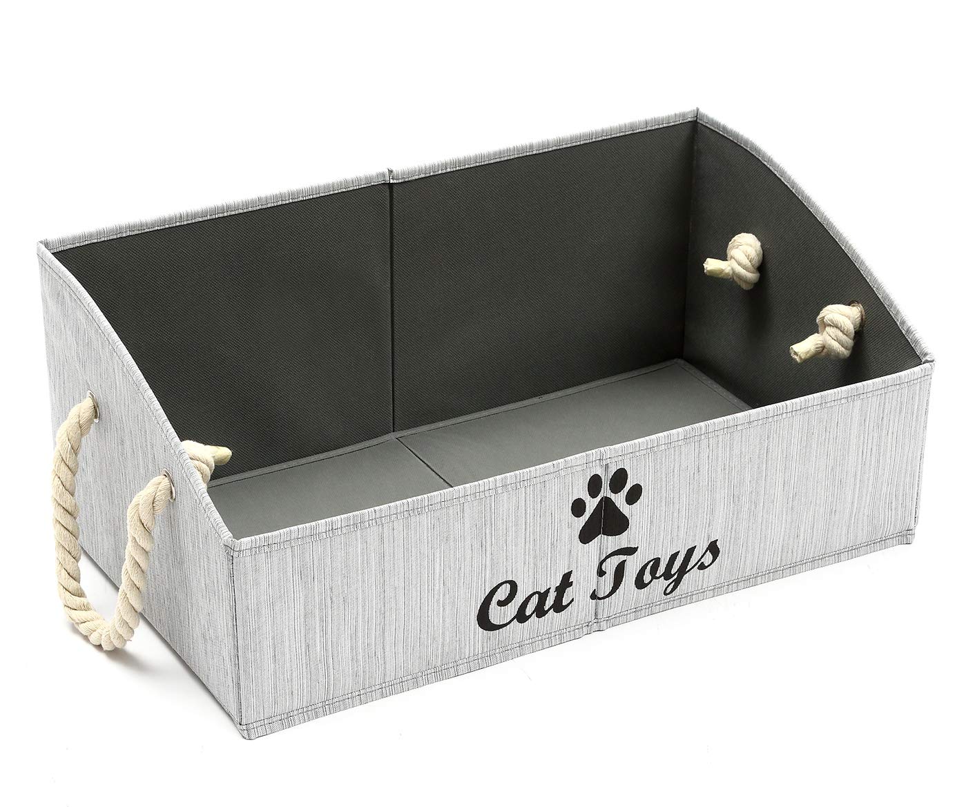 Geyecete Large CAT Toys Storage Bins - Foldable Fabric Trapezoid Organizer Boxes with Cotton Handle, Collapsible Basket for Shelves(Gray-CAT)