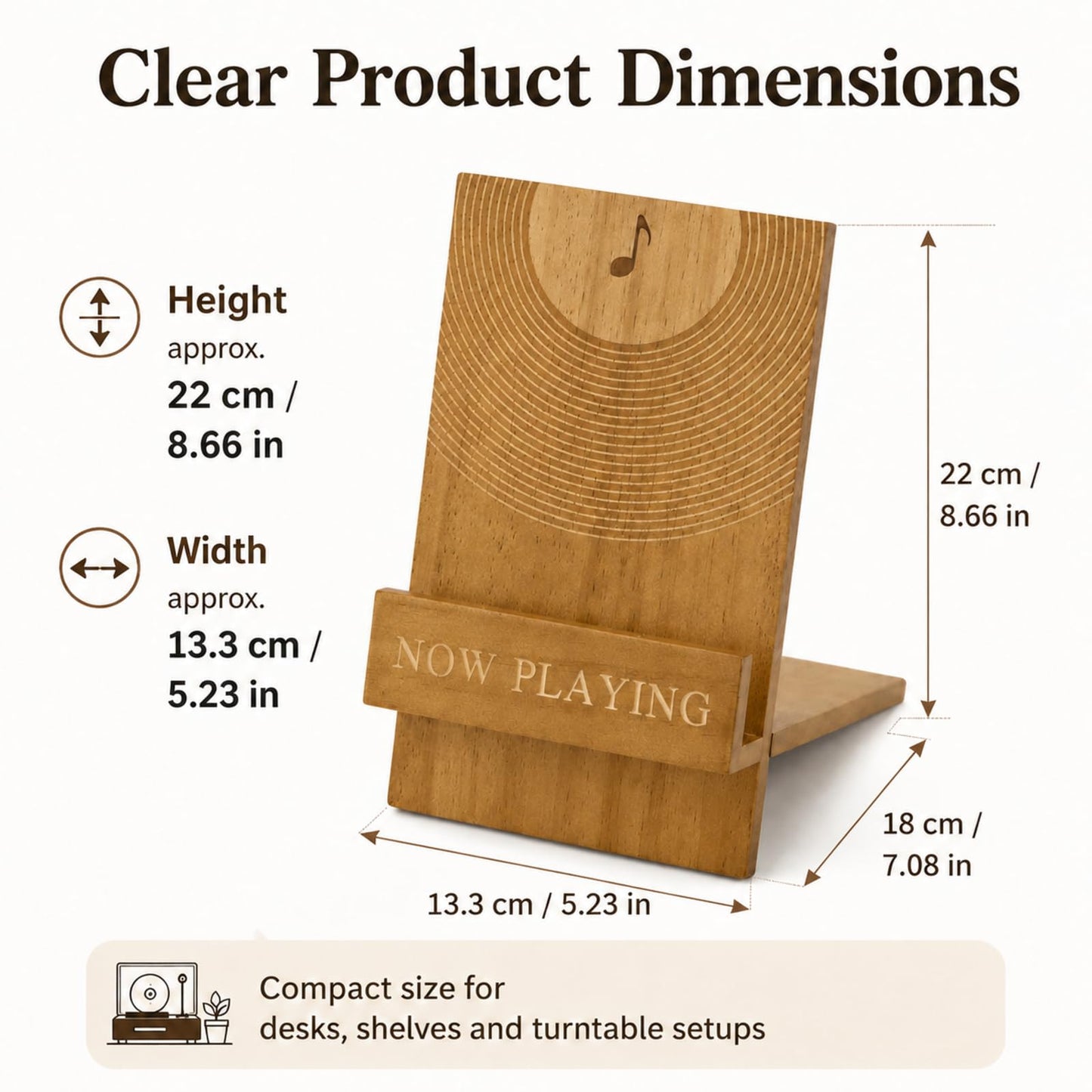PAXQNVTR Now Playing Vinyl Stand, Wooden LP Record Display Holder for Turntable Setup, Brown Album Cover Stand for Vinyl Lovers