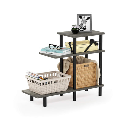 Furinno TURN-N-TUBE Side Table, 3-Tier L-Shape End Table with Open Shelf, Tall Toolless Night Stand, Bedside Table, for Living Room, Bedroom