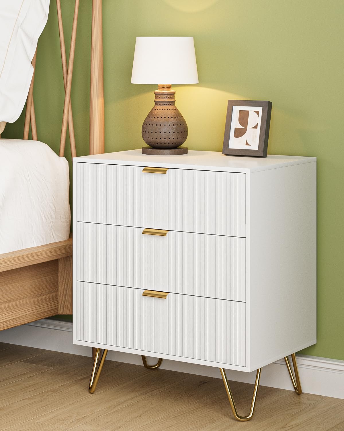 Apetaccat Bedside Table with 3 Drawers, Chest of Drawers Bedroom, 60x40x70cm, Wooden Bedside Cabinet With Metal Handles,for Bedroom