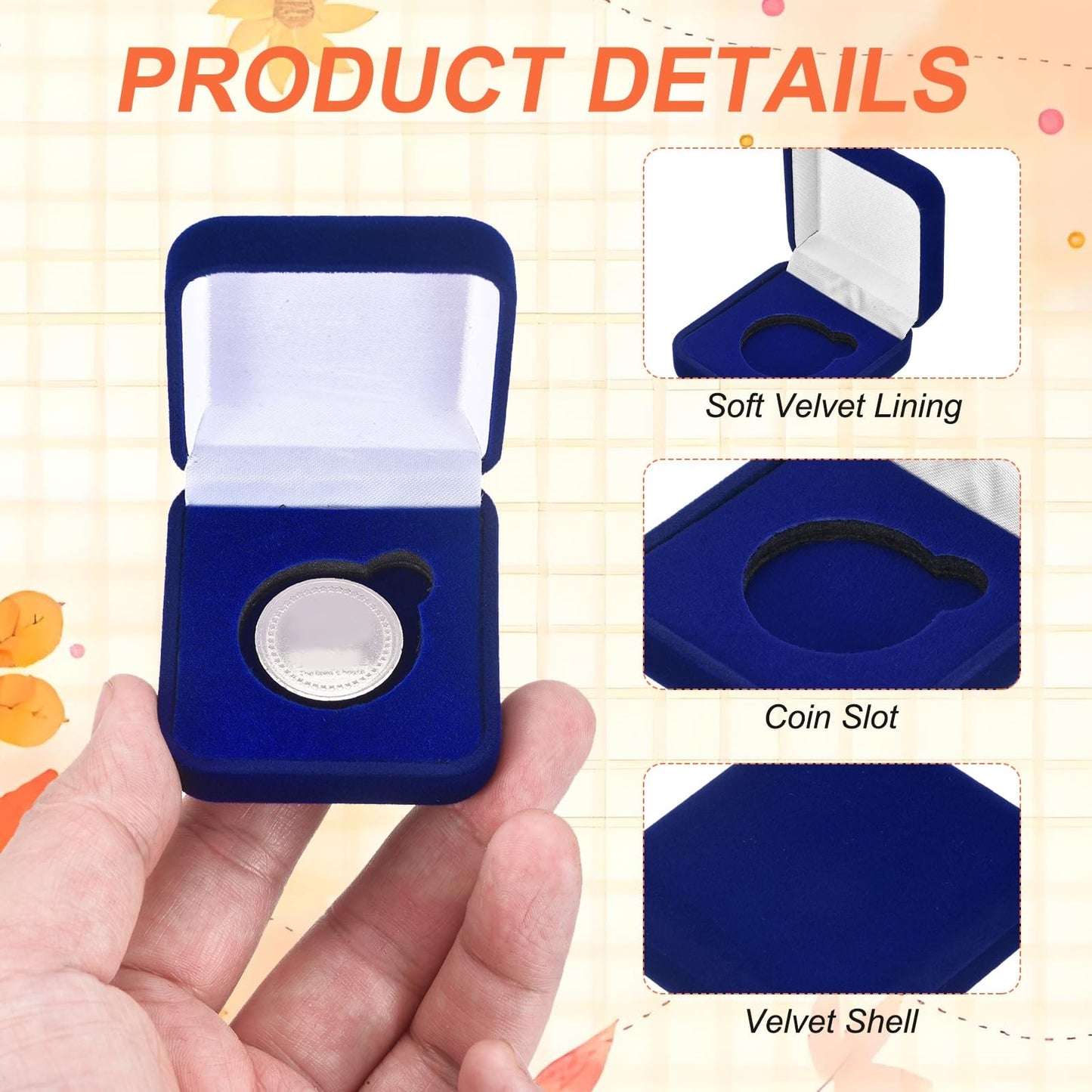 PATIKIL Velvet Challenge Coin Presentation Display Box, 30mm Coin Display Case Badge Gift Storage Protective Holder for Commemorative Medals Tokens