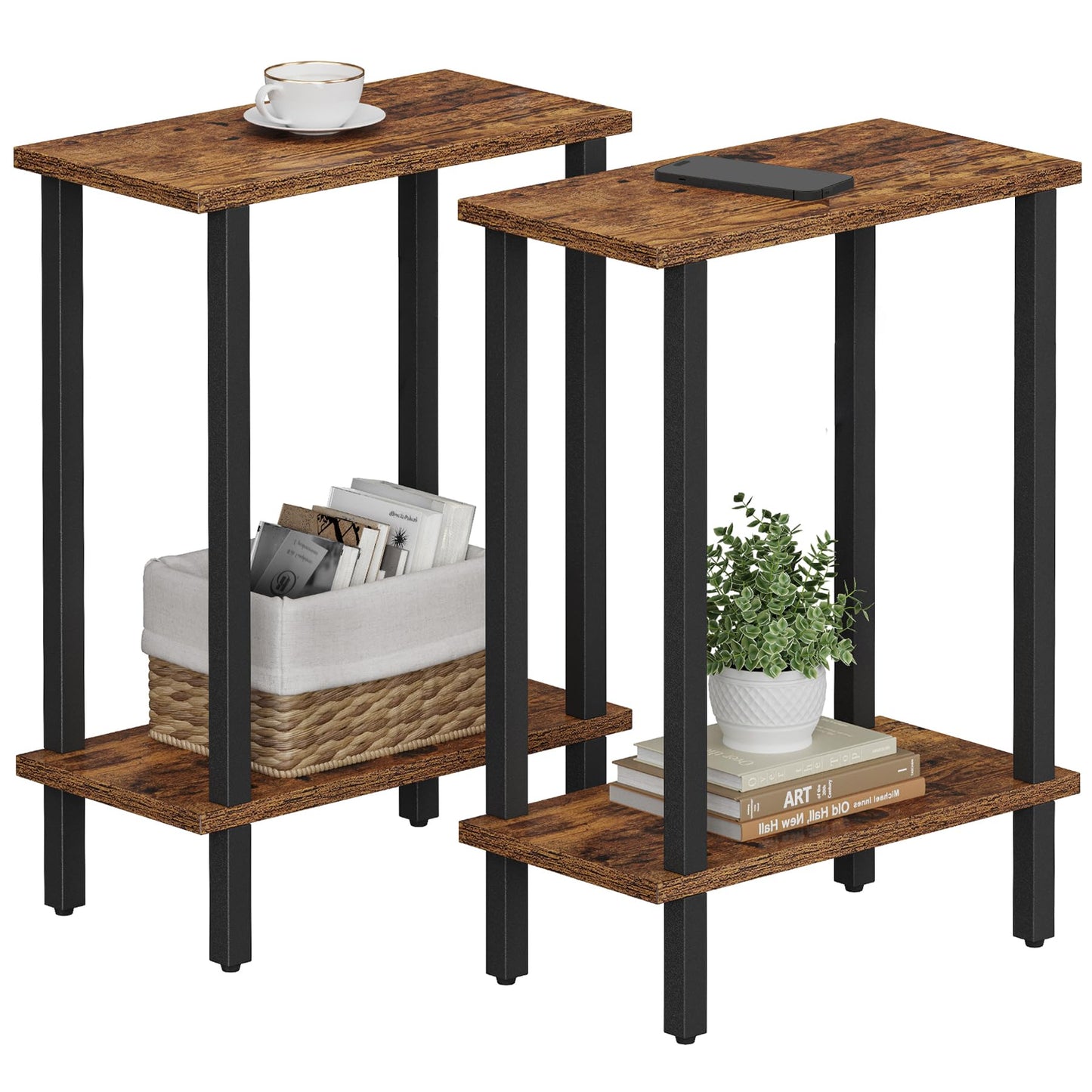 TUTOTAK Small Side Table, Narrow End Table, Set of 2, Skinny Sofa Table, Slim Nightstand, Living Room, Bed Room, Brown TB01BB0622EU