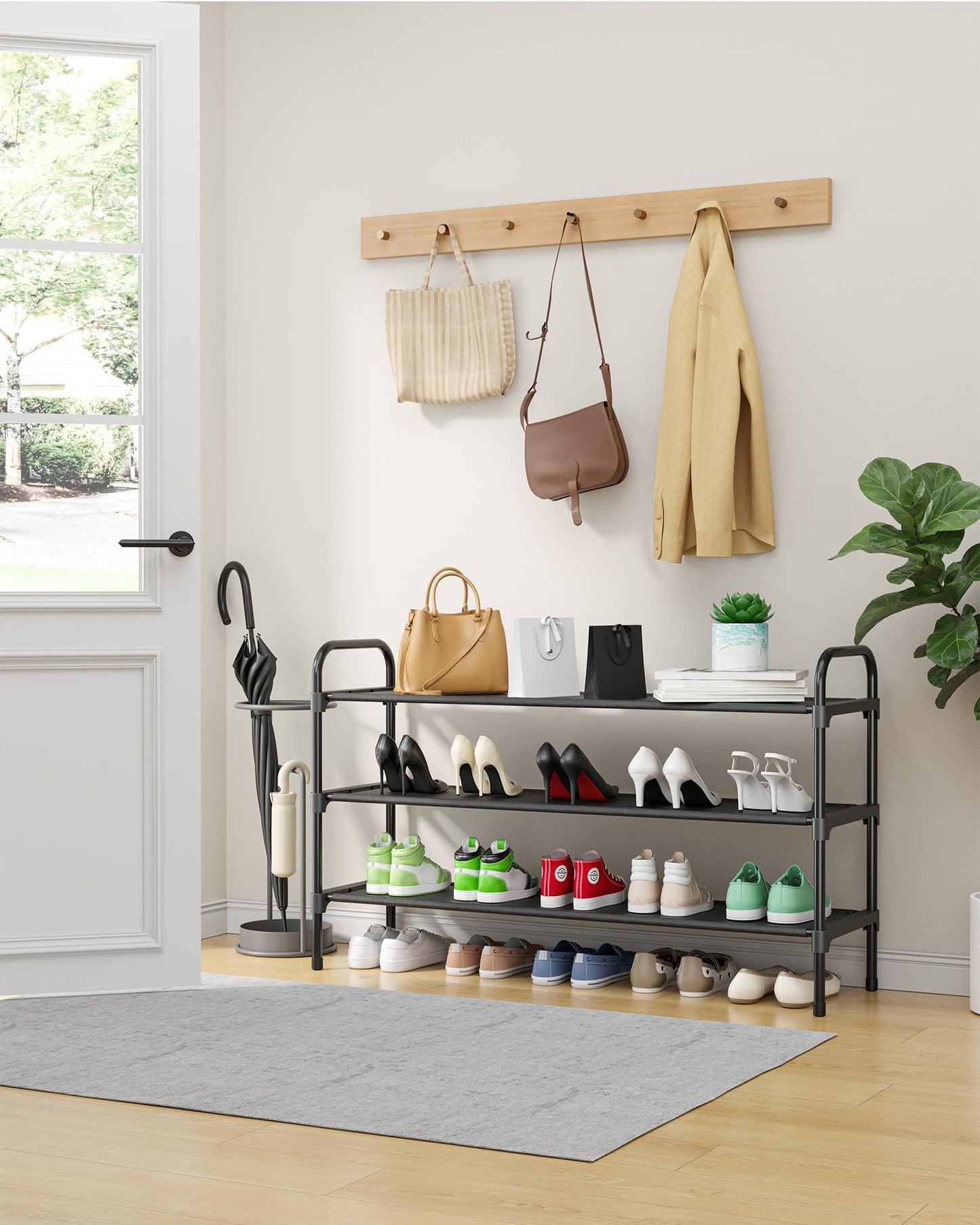 Kitsure Space-Saving Shoe Rack for Closet, 99.0 cm Wide - 3 Tiers, Black