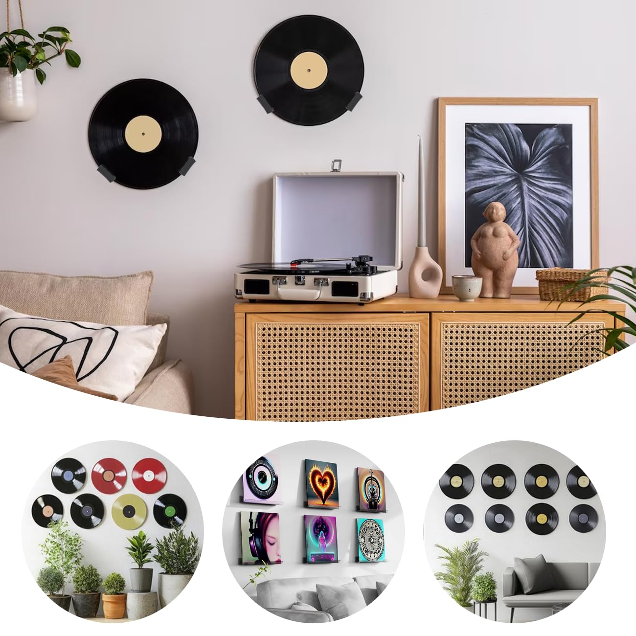 QianDanS 12 PCS Self-Adhesive Vinyl Wall Mounts, Small Acrylic Display Shelves, Drill-Free Storage Hanger, Music Album Cover Holders for Album, CD
