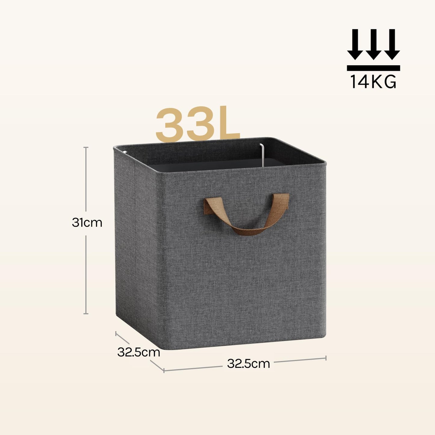 WOLTU Fabric Storage Boxes Set of 3, Collapsible Cube Baskets with Handles and Metal Frame, Wardrobe Organisers for Bedroom, Living Room, Study