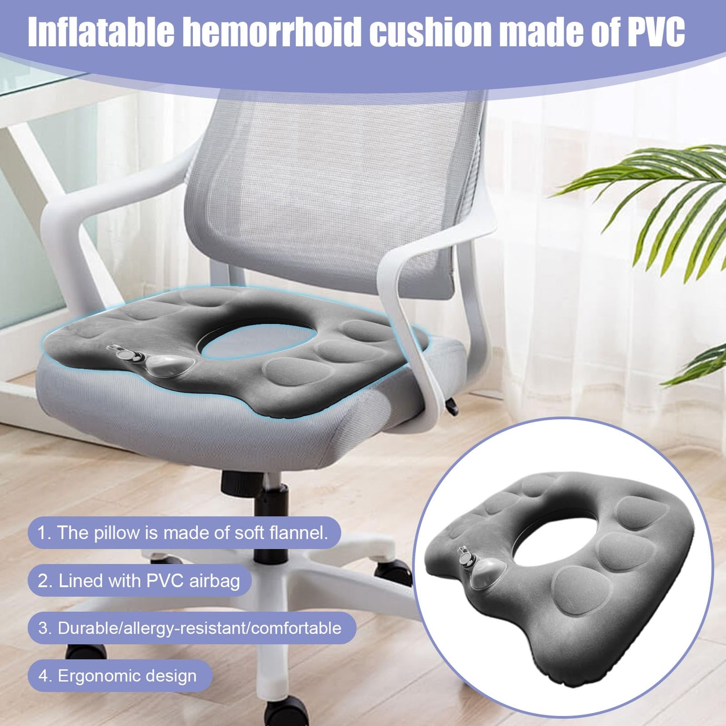 Inflatable Donut Hemorrhoid Seat Cushion - 1 Pack Inflatable Cushions To Sit On, Ring Seat Cushions for Hemorrhoids, Wheelchair, Pressure Relief