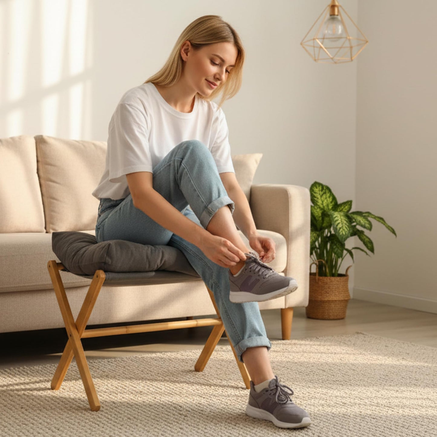 bimiti Folding Foot Stool Bamboo Foot Rest Foldable Ottoman Seat