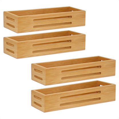 SAUNNIHEN Bamboo Spice Rack Organiser without Drilling, 4 Packs Spice Rack Wall Mounted, Spice Storage Organiser for Inside/Outside Cupboard, Herb