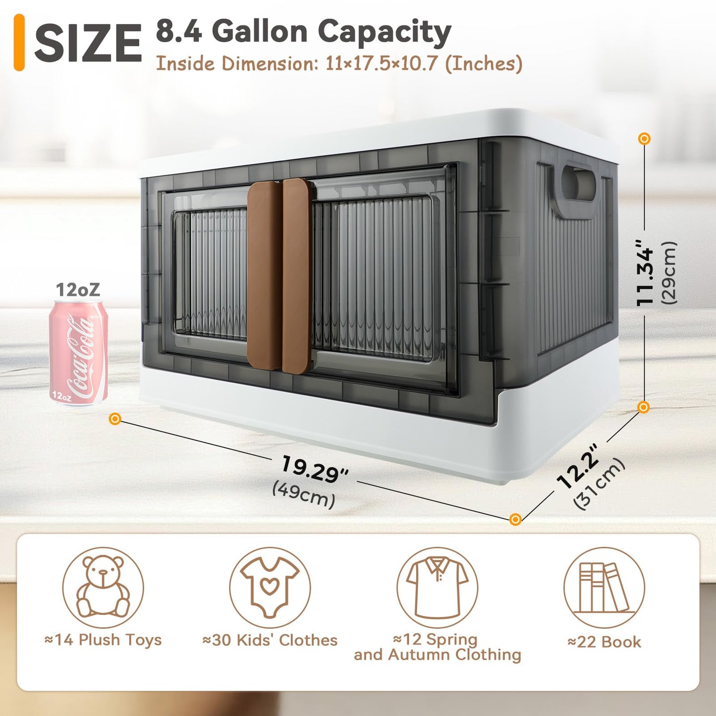 AssHMKIT Storage Cabinet with Lids, 8.4 Gallon (32 Liters), Useful Box with Double Door and Lock, Foldable, Plastic, Underbed or Countertop Use