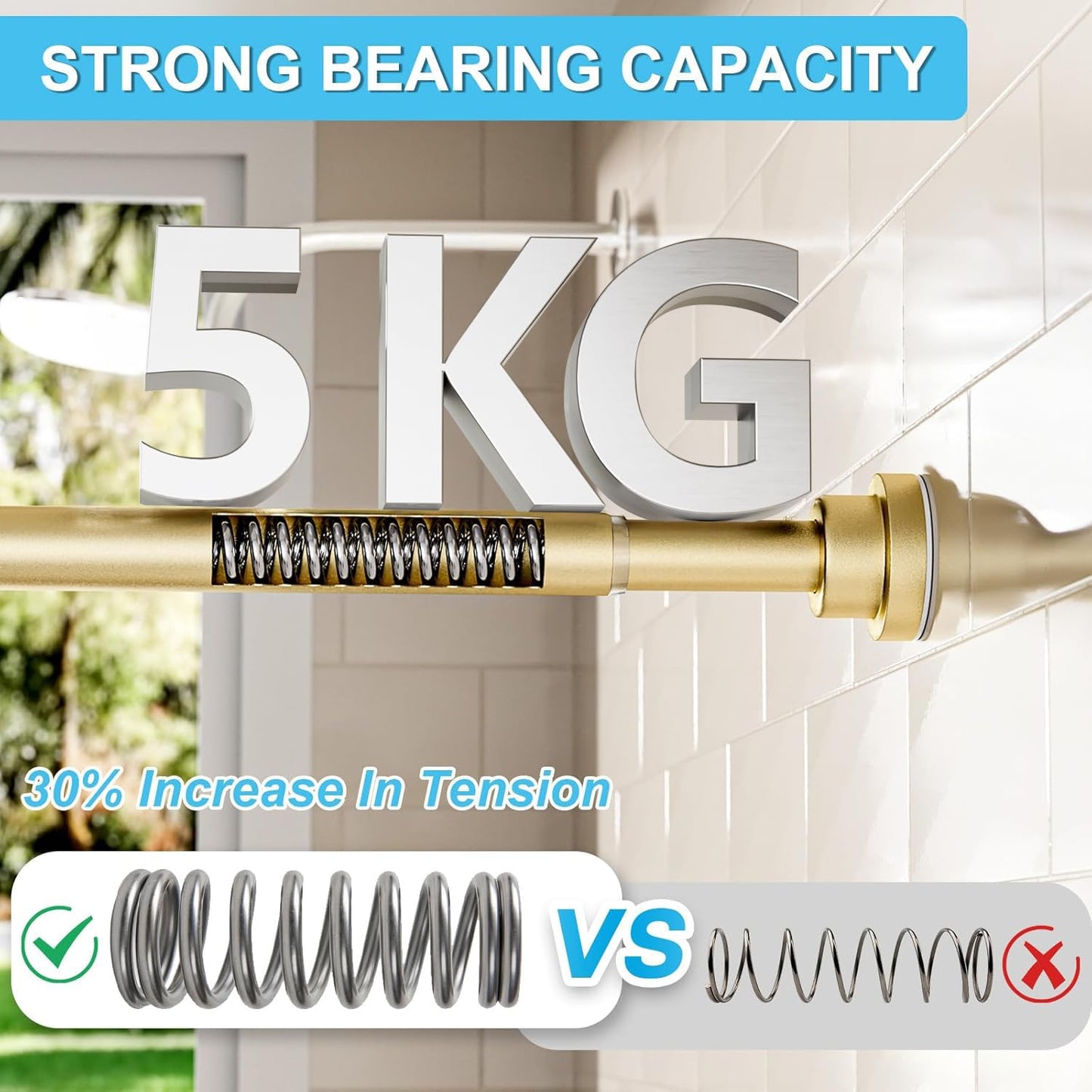 Shower Curtain Pole Extendable Curtain Poles 79-126 Cm Tension Rods For Curtains Extendable No Drill Shower Curtain Rail Non-Slip Gold Shower Pole