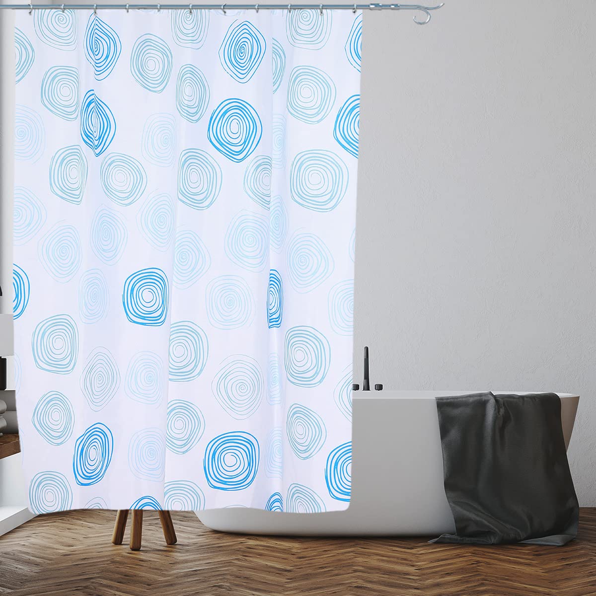 VIROSA Blue Circles Shower Curtain for Bathroom Anti Mould, Mildew Resistant | Size 180x180 cm (71 x 71 Inch) | Water Repellent Fabric