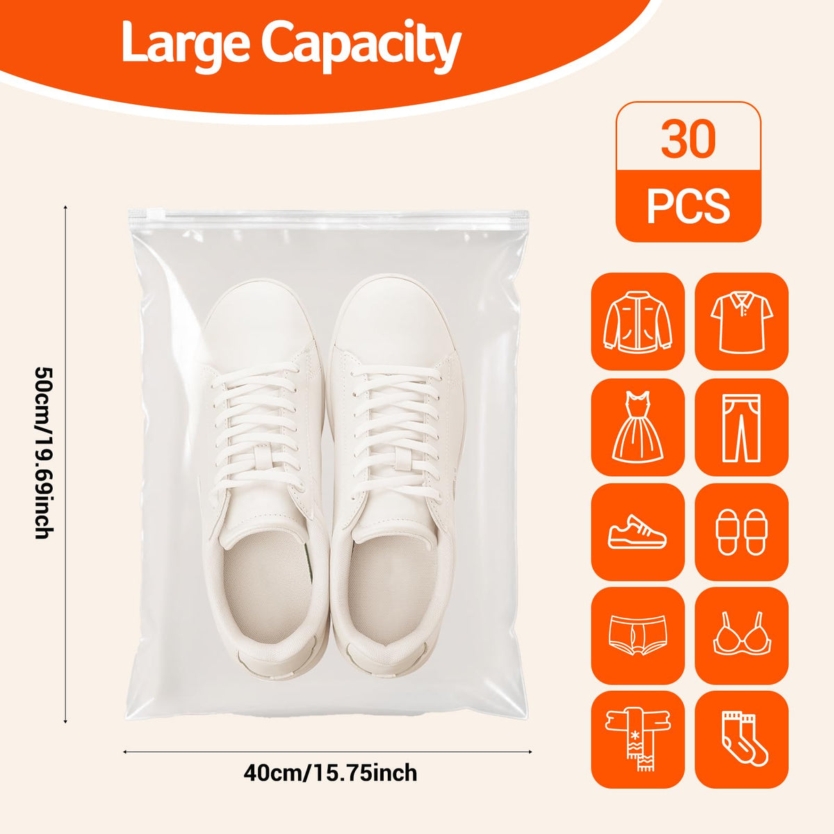 30Pcs Large Ziplock Bags 50x40cm Plastic Reusable Zip lock Bags