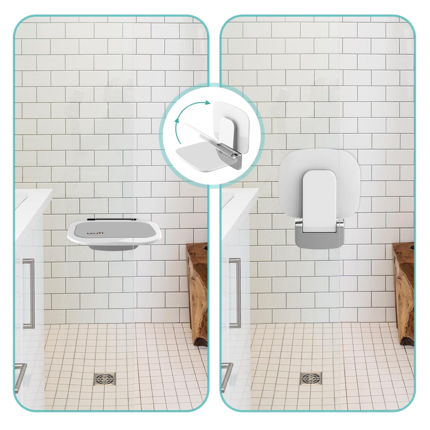 Heuffe Folding Shower Seat for Bath Wall Mounted,Fold Up Shower Stool,Shower Chair Foldable,Fold Down Bathroom Stool for Elderly，white