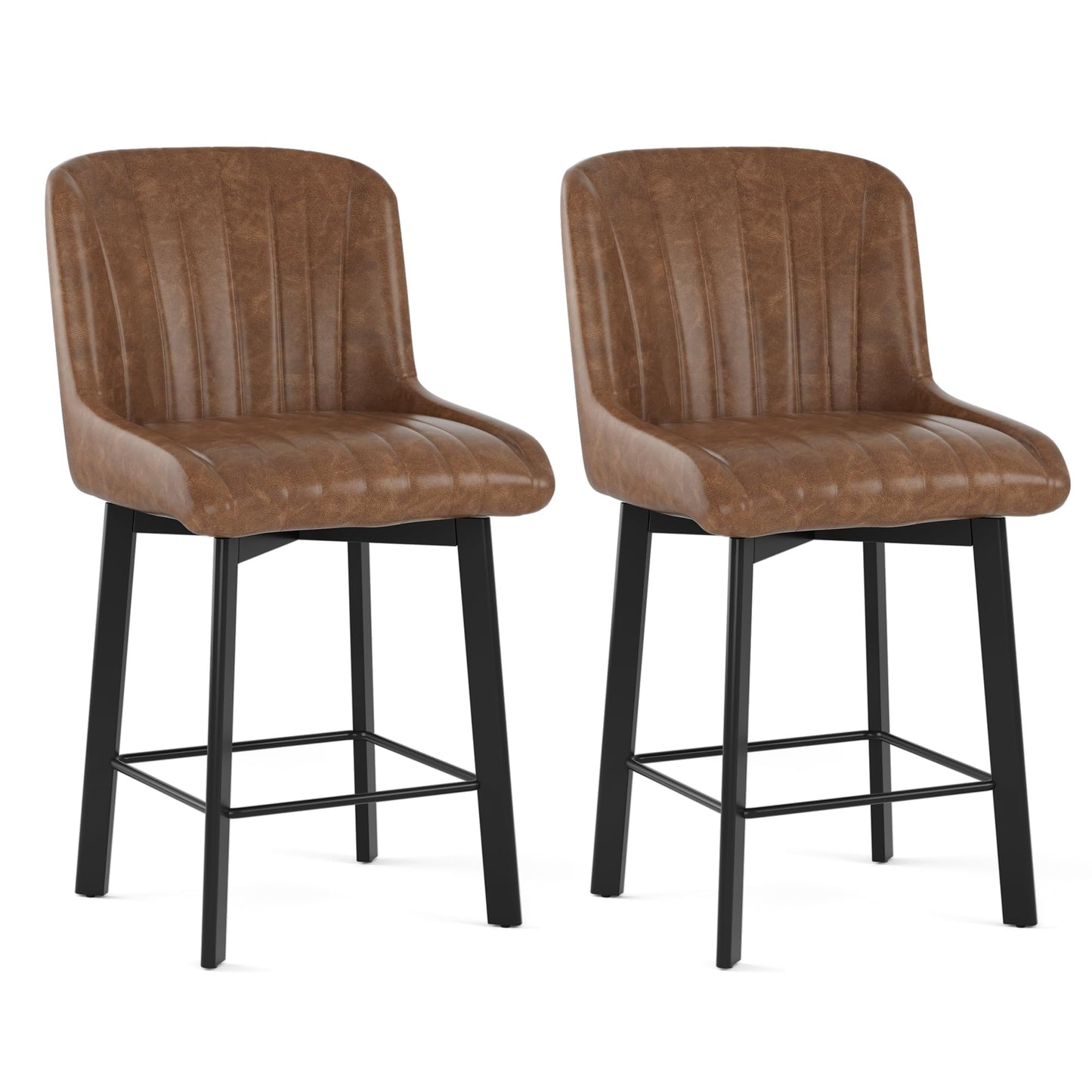 BonVache Bar Stools Set of 2, Swivel Breakfast Barstools, Kitchen Island Counter Stools for Breakfast Home Kitchen Restaurant Dining Room, Brown