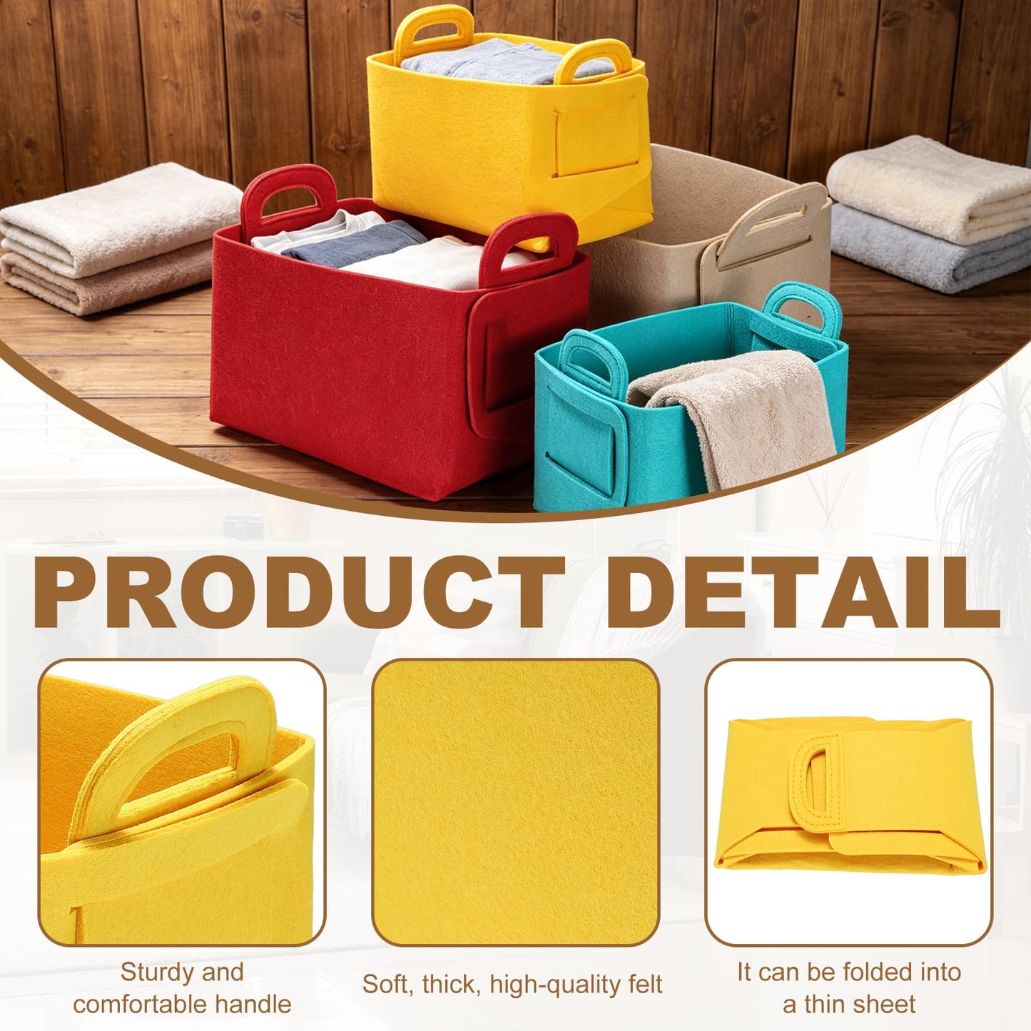 sourcing map Felt Storage Bin, 28 x 18 x 15cm Foldable Organizer Basket with Handles