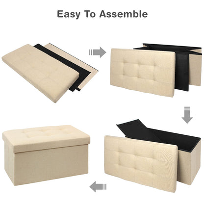 BRIAN & DANY Folding Linen Storage Boxes Footstool Ottoman, Foot Rest Stool, Foldable Seat Bench Footrest - Beige, 76 x 38 x 38 cm