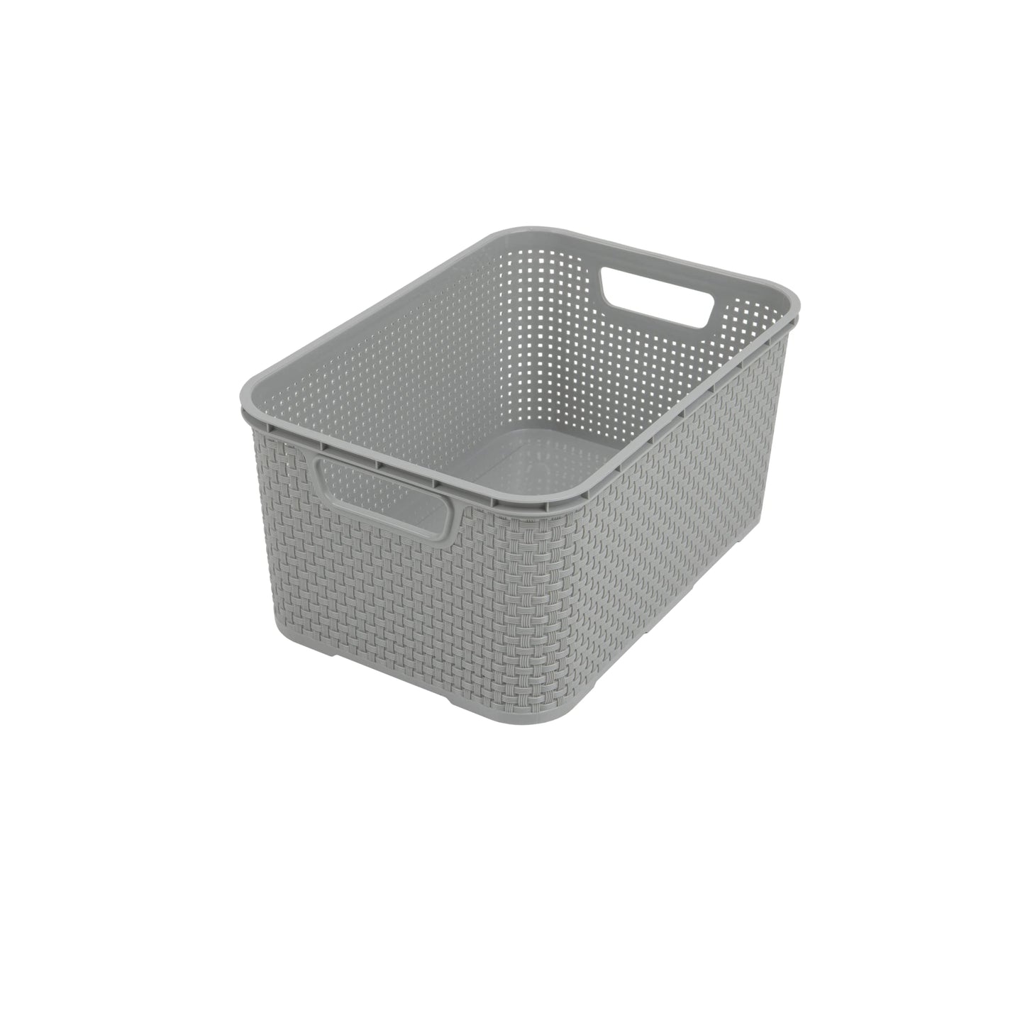 BranQ Home Essential Universal Multifunctional Basket in Rattan Design, Size L 19 L, BPA-Free Plastic PP, Light Grey, 38 x 27.8 x 18.5 cm
