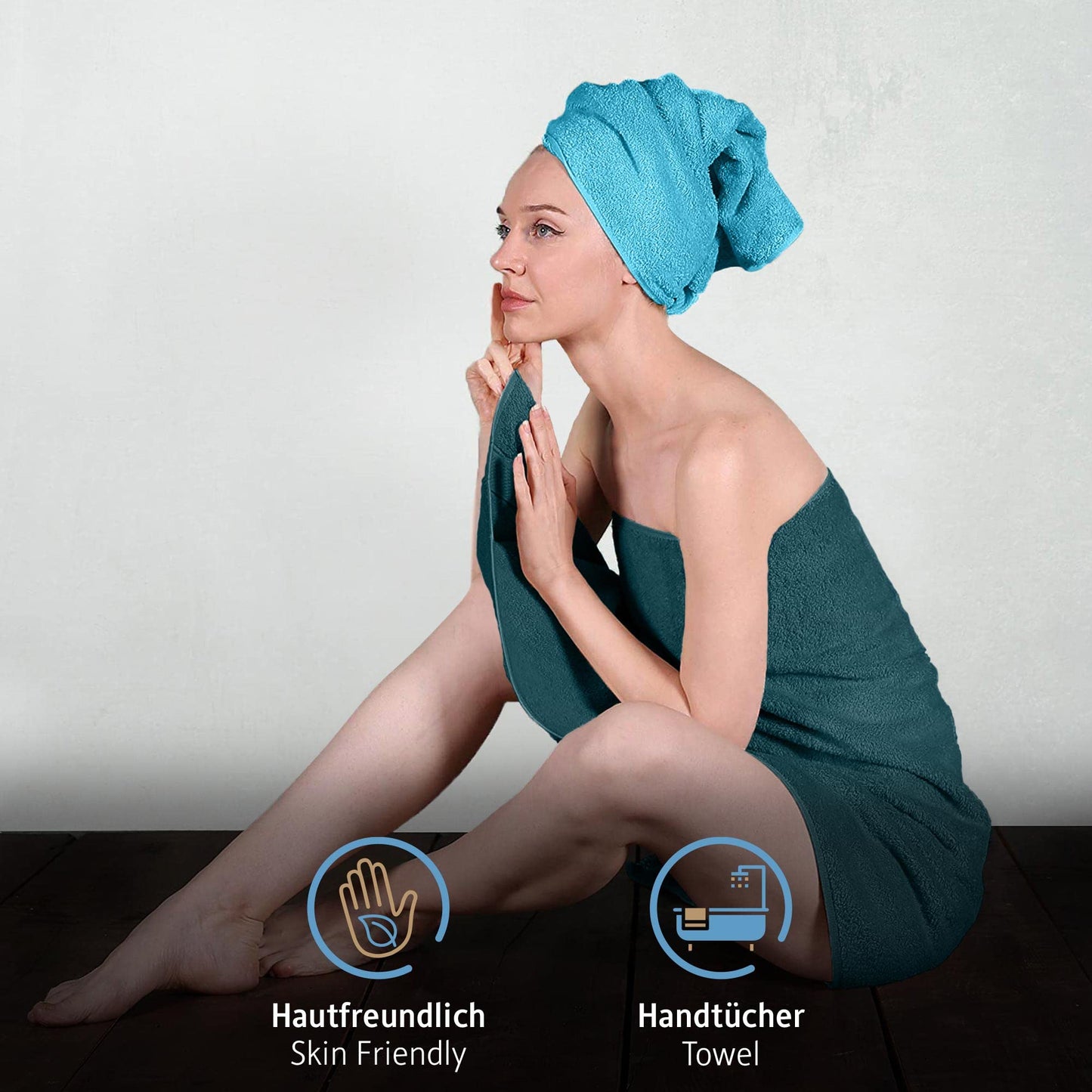 Komfortec Set of 8 Hand Towels 50 x 100 cm 100% Cotton 470 g/m² Terry Towelling Soft Petrol/Turquoise