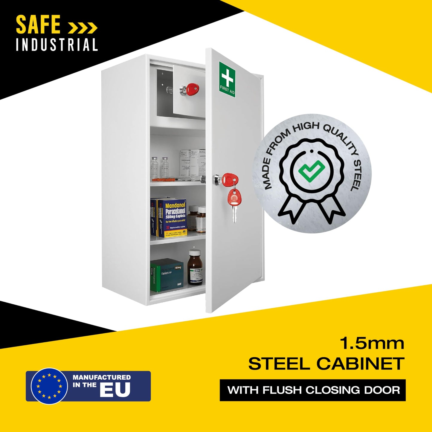 Safe Industrial Medical Cabinet - Medication Cabinet Key Lock Safe with Shelves, Medication Cabinet Wall Mounted - 20.5D x 38W x 55H centimetres
