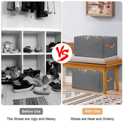 GFUEIGJ Space Saver Shoes Containers Bin Foldable Shoe Organiser Fabric Shoe Storage Box Shoe Organiser with Clear Lids for Wardrobe 1 Pack Gray