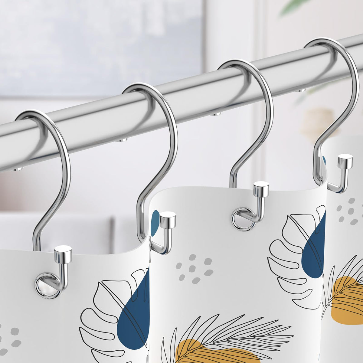 Goowin S Shape Shower Curtain Rings, 12 Pcs - Rustproof Black, Multi-Functional Hooks for Curtains, Kitchen Utensils, Clothing, Towels Chrome