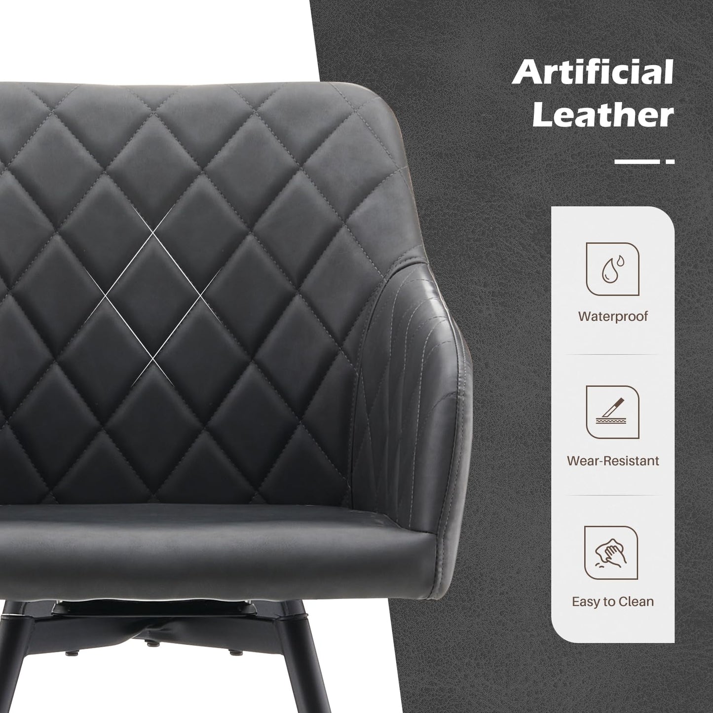TUKAILAi Dining Chairs Set of 2, 360° Swivel Upholstered Kitchen Armchairs with Backrest and Metal Legs