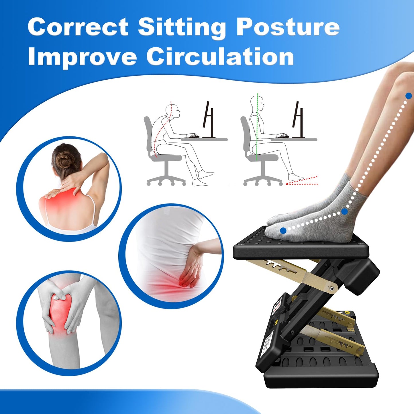 Arejonner Foldable Foot Rest, Computer Foot Rest Under Desk, 12Modes Adjustable Ergonomic Foot Rest for Office, Loading Capacity 80 pounds