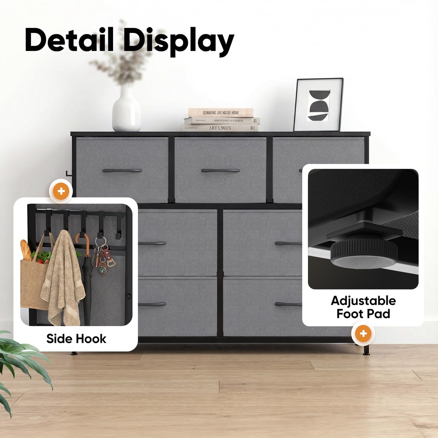 MAXLEAD Fabric Chest of Drawer with 7 Drawers, Home Storage Cabinet with Metal Frame & Wood Top, Large Capacity Dresser for Bedroom, Living Room