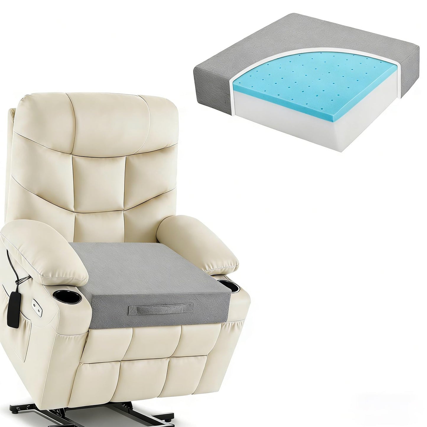 Recliner Cushions for Elderly 50* 50*12.5cm Grey Armchair Booster Cushion Large Dual-Layer Memory Foam Seat Chair Recliner Sofa Cushion Pad Support